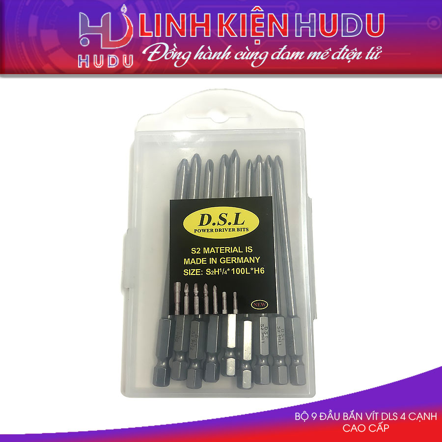 BỘ 9 ĐẦU BẮN VÍT DSL 4 CẠNH DÀI 10CM CAO CẤP