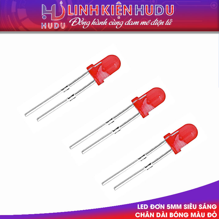 Bóng màu đỏ Led đơn 5mm chân dài