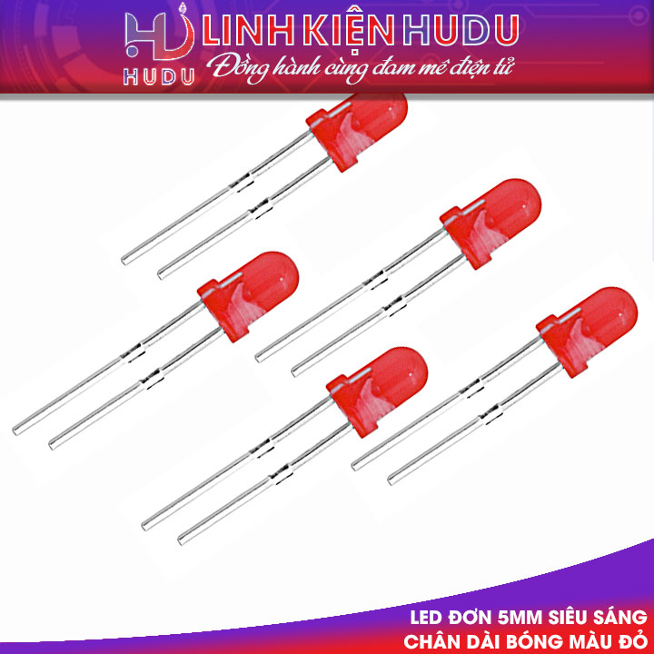Bóng màu đỏ Led đơn 5mm chân dài