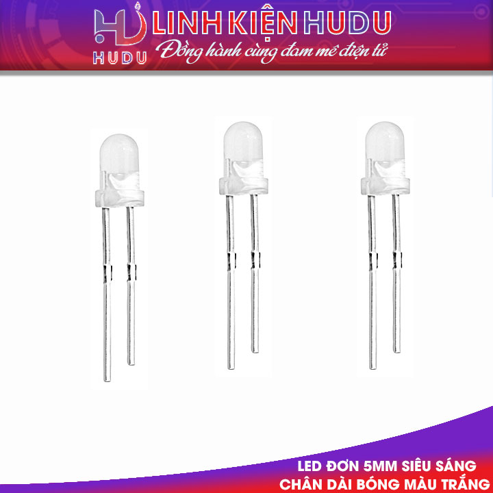 Bóng màu trắng Led đơn 5mm chân dài