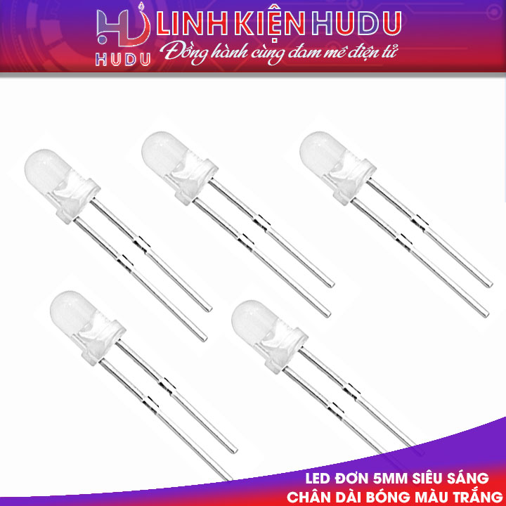 Bóng màu trắng Led đơn 5mm chân dài