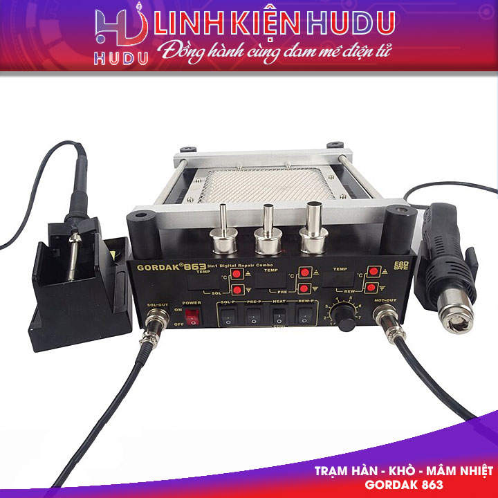Trạm khò + hàn + mâm nhiệt Gordak 863 chính hãng
