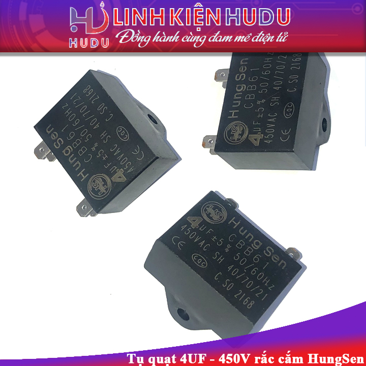 Tụ quạt 4UF 450V rắc cắm HungSen