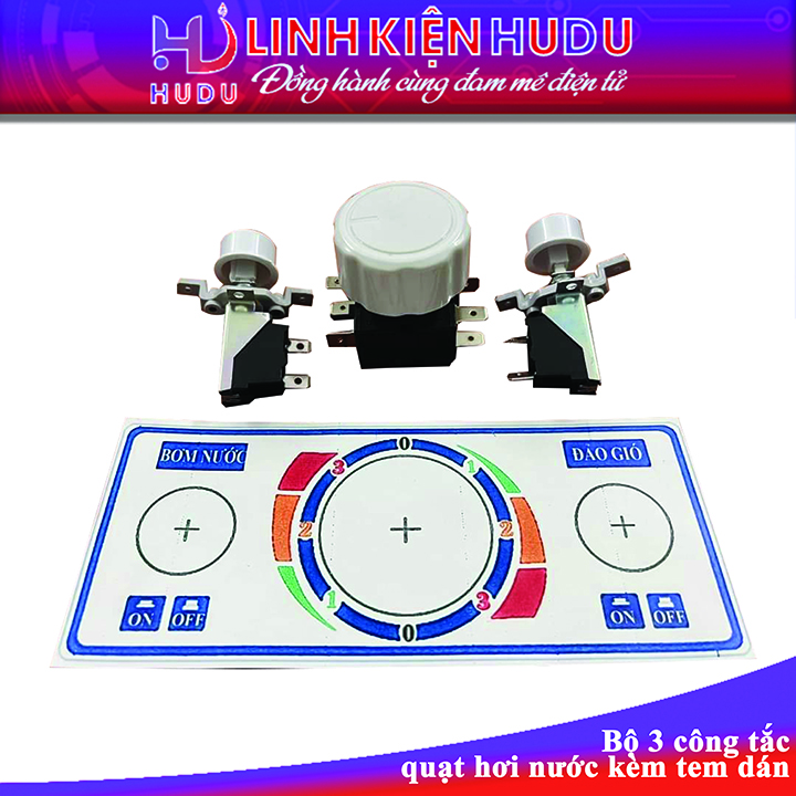 Bộ 3 công tắc quạt hơi nước kèm tem dán 