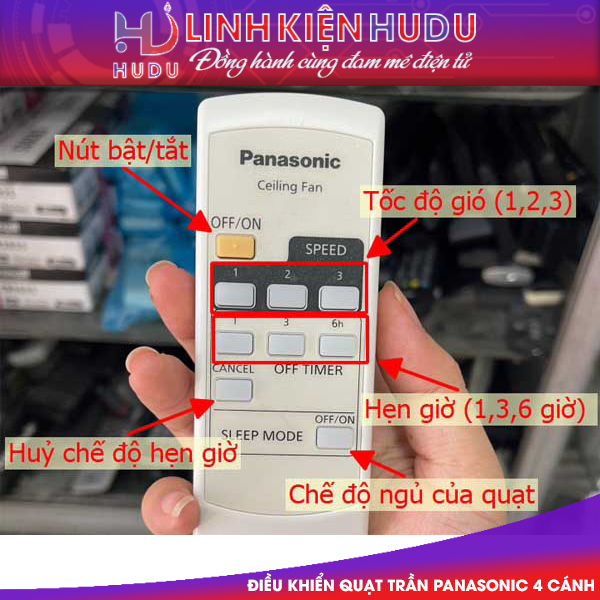 Các phím chức năng trên điều khiển quạt trần Panasonic