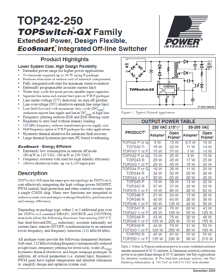 Datasheet IC nguồn TOP244PN
