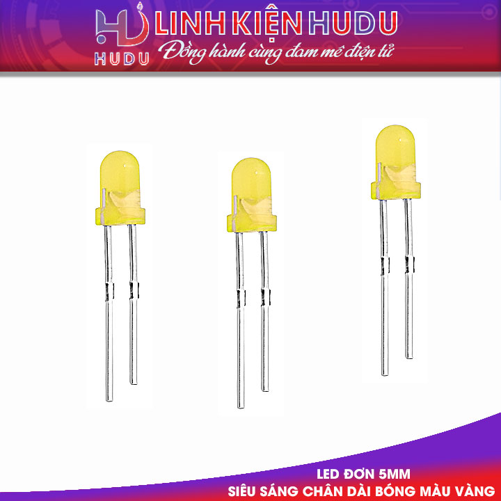 BÓNG MÀU VÀNG LED ĐƠN 5MM CHÂN DÀI