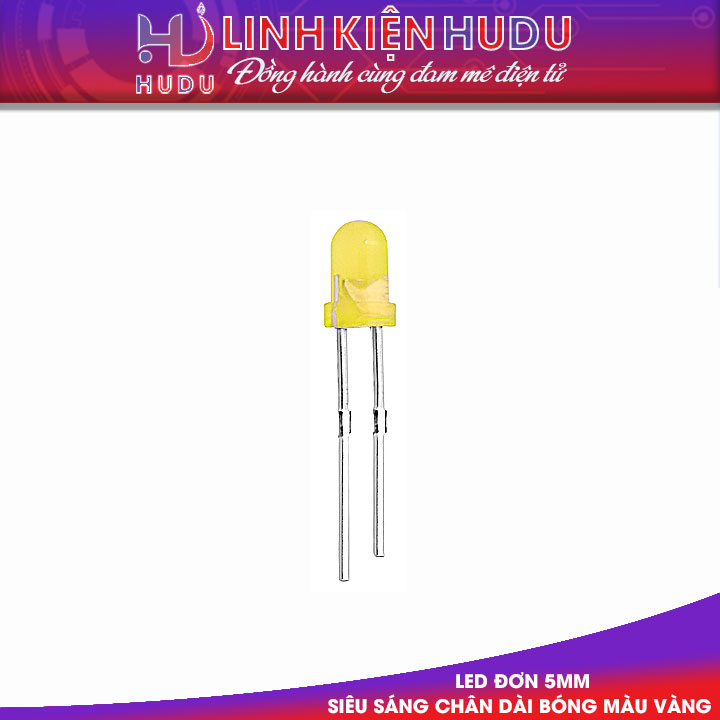 BÓNG MÀU VÀNG LED ĐƠN 5MM CHÂN DÀI