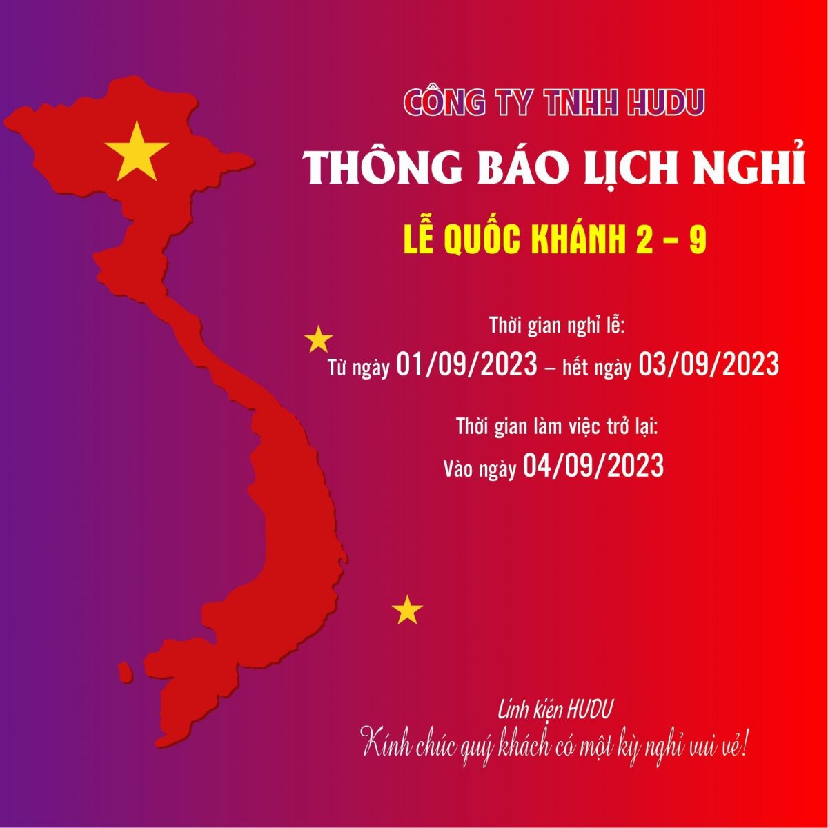 Thông báo lịch nghỉ lễ 2 - 9